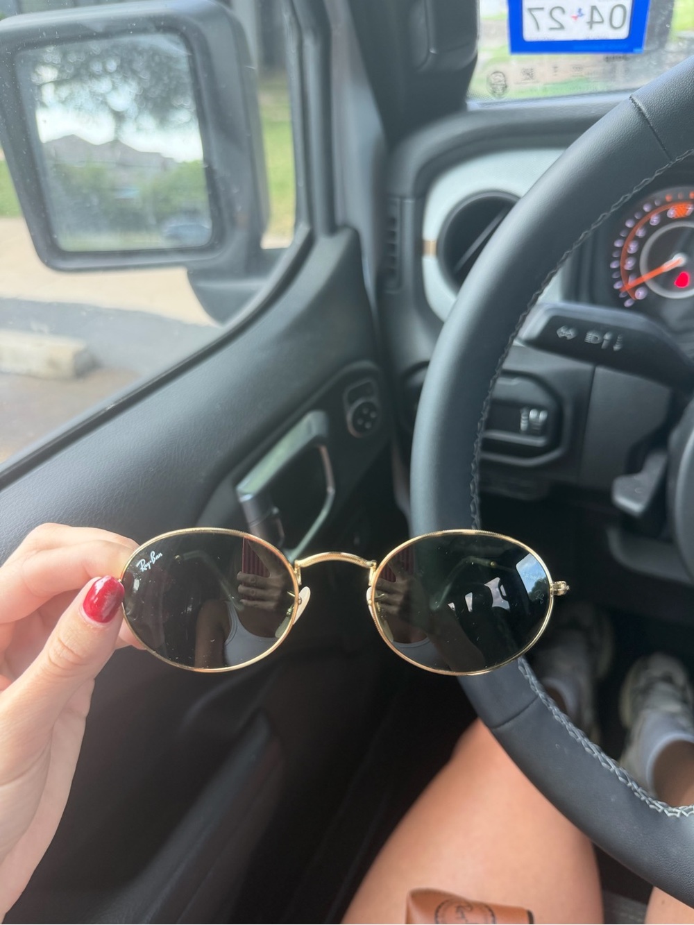 Ray-Ban Gold Frame Oval Sunglasses with Black Lenses